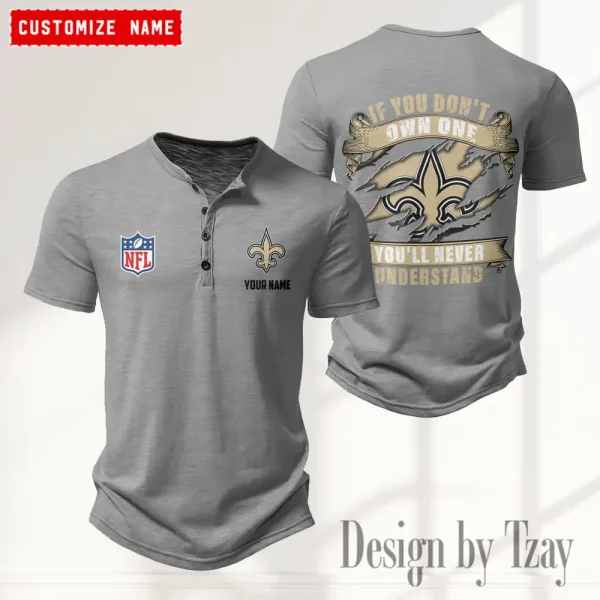New Orleans Saints Men's Button Henley Collar T-Shirt New Fashion 2025 SPTMBHCTS087 - Image 3