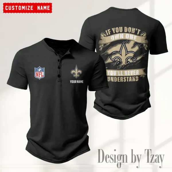 New Orleans Saints Men's Button Henley Collar T-Shirt New Fashion 2025 SPTMBHCTS087 - Image 4