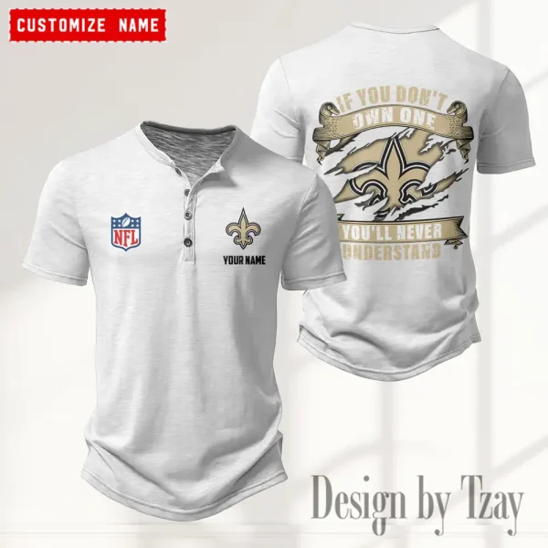 New Orleans Saints Men's Button Henley Collar T-Shirt New Fashion 2025 SPTMBHCTS087 - Image 5