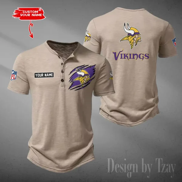 Minnesota Vikings Men's Button Henley Collar T-Shirt New Fashion 2025 SPTMBHCTS056 - Image 2