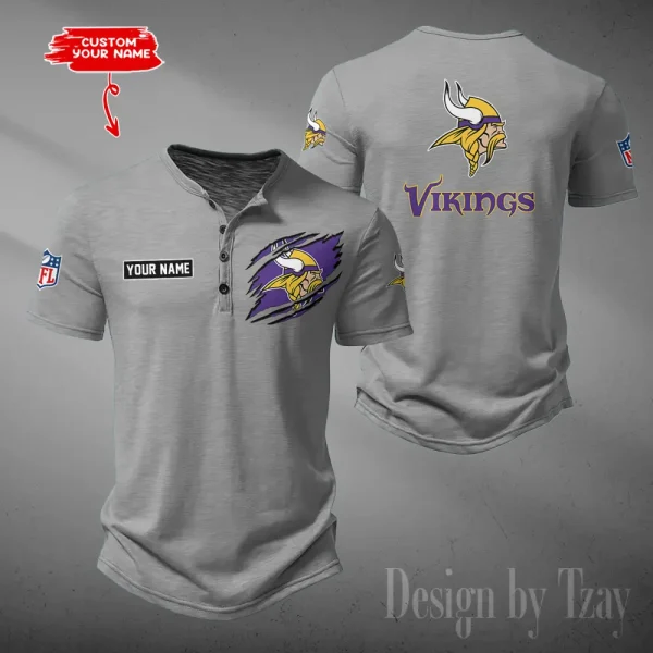 Minnesota Vikings Men's Button Henley Collar T-Shirt New Fashion 2025 SPTMBHCTS056 - Image 3