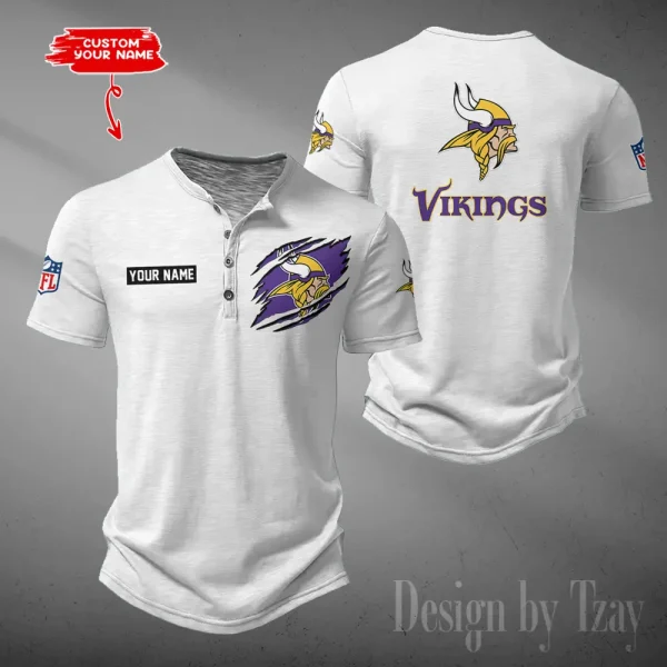 Minnesota Vikings Men's Button Henley Collar T-Shirt New Fashion 2025 SPTMBHCTS056 - Image 4
