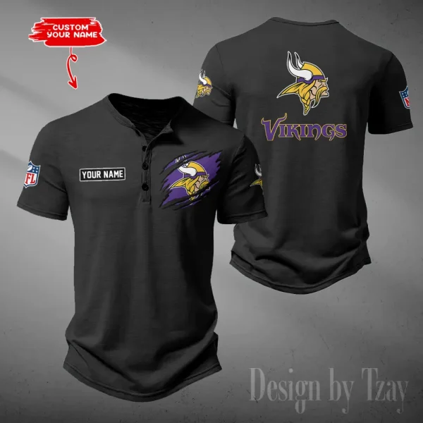 Minnesota Vikings Men's Button Henley Collar T-Shirt New Fashion 2025 SPTMBHCTS056 - Image 5