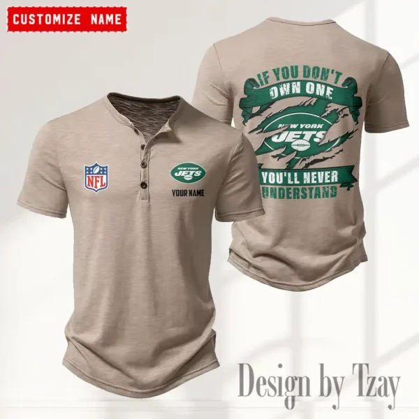 New York Jets Men's Button Henley Collar T-Shirt New Fashion 2025 SPTMBHCTS089