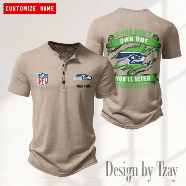 Seattle Seahawks Men's Button Henley Collar T-Shirt New Fashion 2025 SPTMBHCTS093