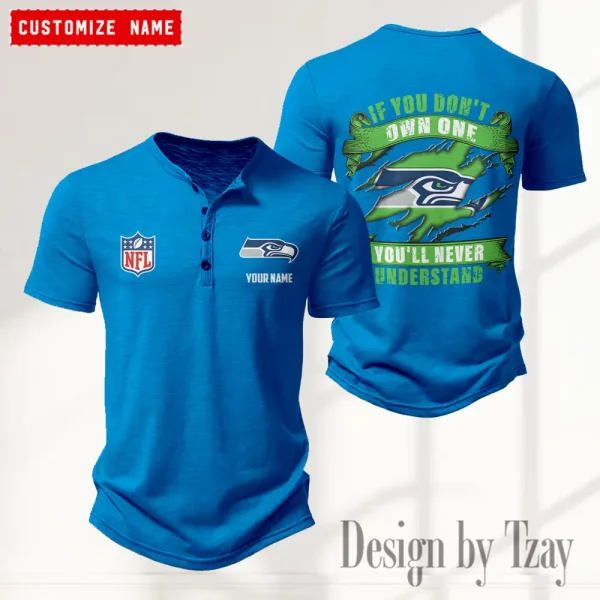 Seattle Seahawks Men's Button Henley Collar T-Shirt New Fashion 2025 SPTMBHCTS093 - Image 2