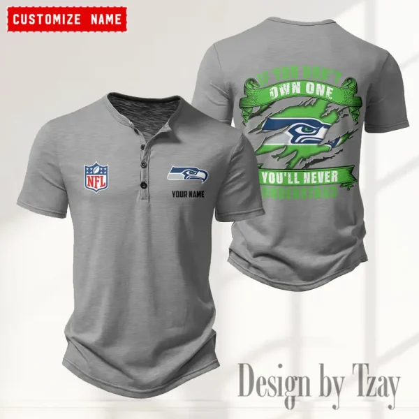 Seattle Seahawks Men's Button Henley Collar T-Shirt New Fashion 2025 SPTMBHCTS093 - Image 3