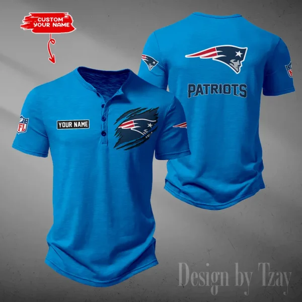 New England Patriots Men's Button Henley Collar T-Shirt New Fashion 2025 SPTMBHCTS057