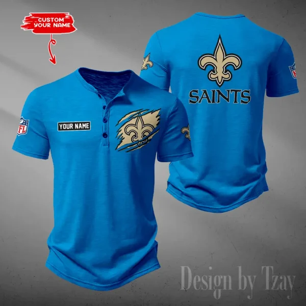 New Orleans Saints Men's Button Henley Collar T-Shirt New Fashion 2025 SPTMBHCTS058