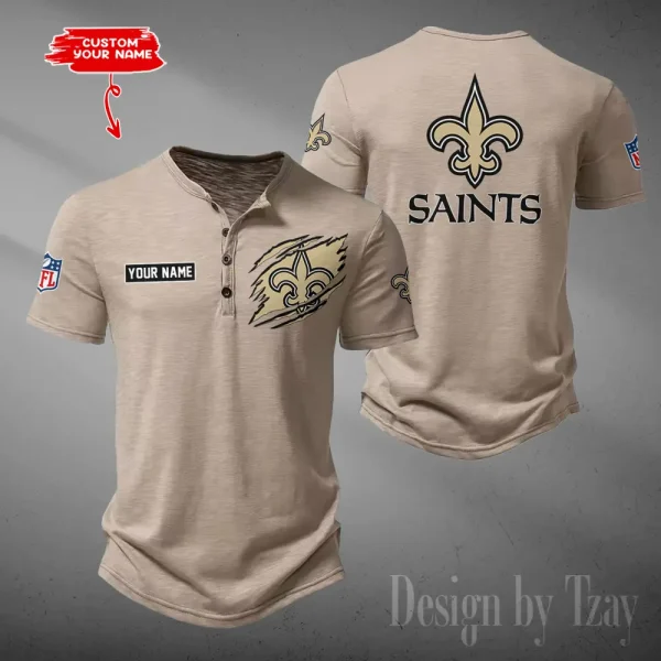 New Orleans Saints Men's Button Henley Collar T-Shirt New Fashion 2025 SPTMBHCTS058 - Image 2