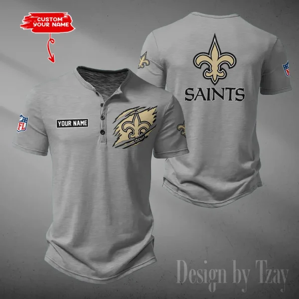 New Orleans Saints Men's Button Henley Collar T-Shirt New Fashion 2025 SPTMBHCTS058 - Image 3