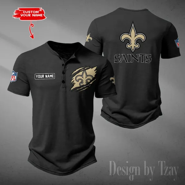 New Orleans Saints Men's Button Henley Collar T-Shirt New Fashion 2025 SPTMBHCTS058 - Image 5