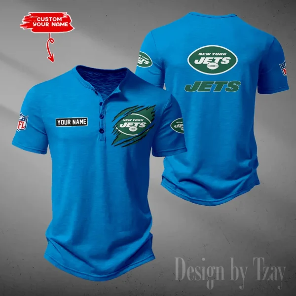 New York Jets Men's Button Henley Collar T-Shirt New Fashion 2025 SPTMBHCTS060