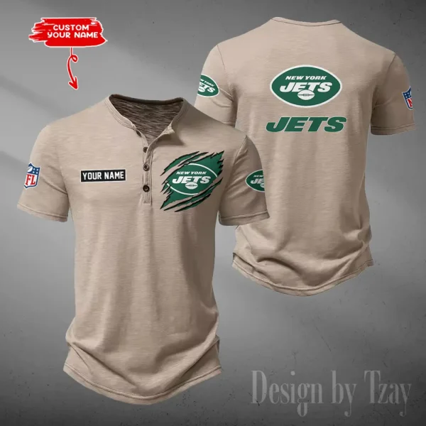 New York Jets Men's Button Henley Collar T-Shirt New Fashion 2025 SPTMBHCTS060 - Image 2