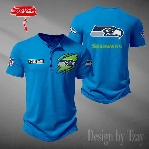Seattle Seahawks Men's Button Henley Collar T-Shirt New Fashion 2025 SPTMBHCTS064