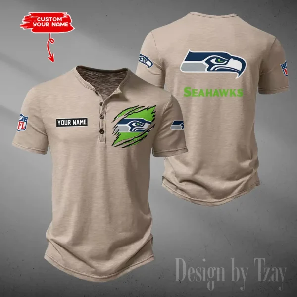 Seattle Seahawks Men's Button Henley Collar T-Shirt New Fashion 2025 SPTMBHCTS064 - Image 2