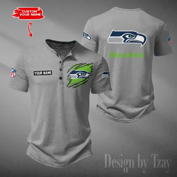 Seattle Seahawks Men's Button Henley Collar T-Shirt New Fashion 2025 SPTMBHCTS064 - Image 3