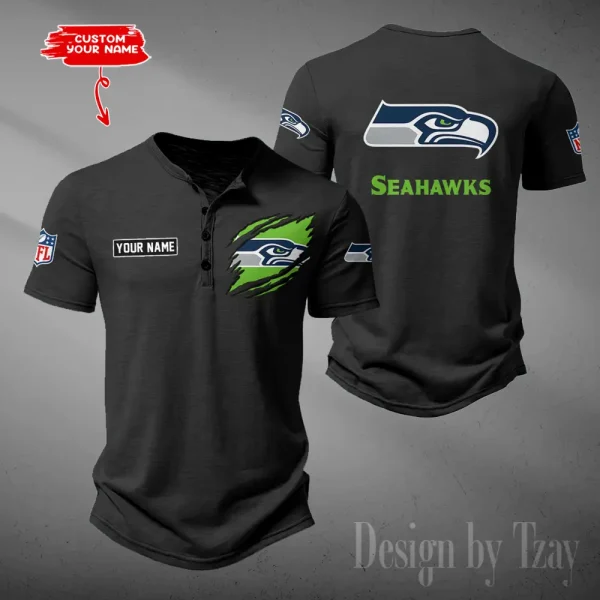 Seattle Seahawks Men's Button Henley Collar T-Shirt New Fashion 2025 SPTMBHCTS064 - Image 5