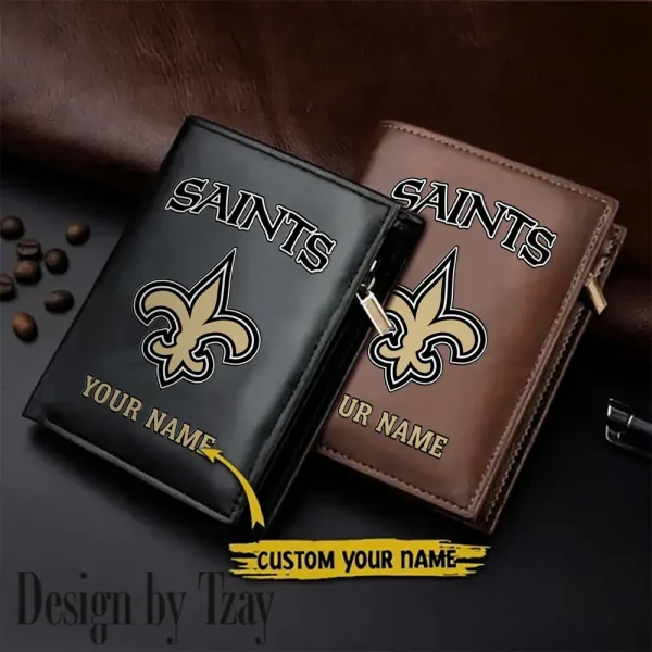 New Orleans Saints Small Rectangular Leather Wallet Style 2025 SPTLVW345