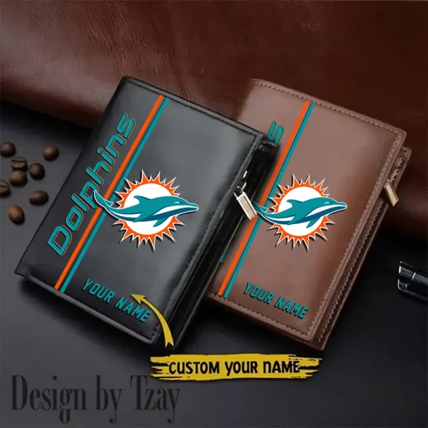 Miami Dolphins Small Rectangular Leather Wallet Style 2025 SPTLVW374