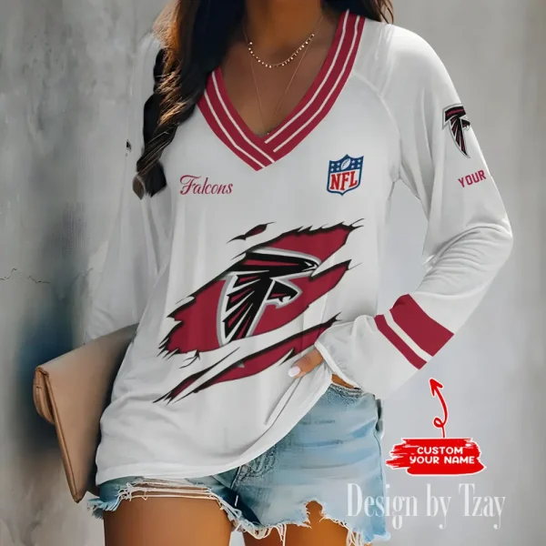 Atlanta Falcons Women's Long sleeves T-shirt V-neck Trending 2025 BGVPS267