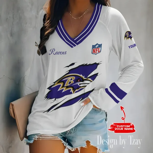 Baltimore Ravens Women's Long sleeves T-shirt V-neck Trending 2025 BGVPS268