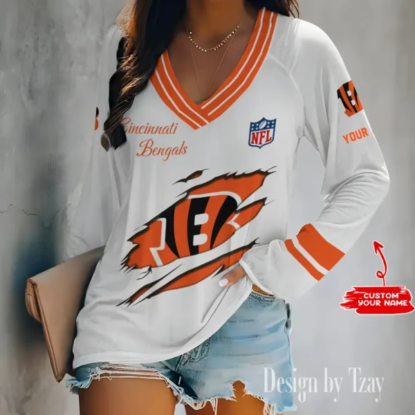 Cincinnati Bengals Women's Long sleeves T-shirt V-neck Trending 2025 BGVPS272