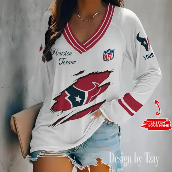 Houston Texans Women's Long sleeves T-shirt V-neck Trending 2025 BGVPS278