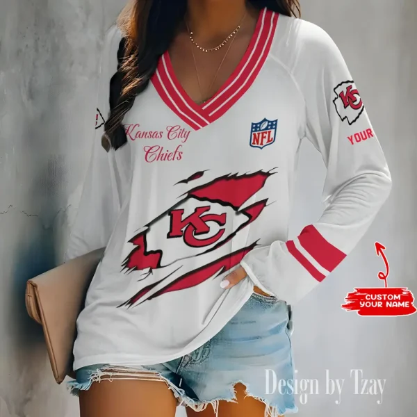 Kansas City Chiefs Women's Long sleeves T-shirt V-neck Trending 2025 BGVPS281