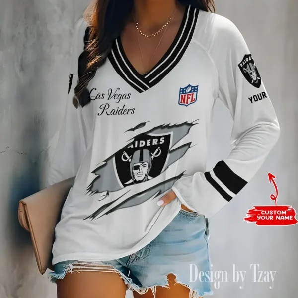 Las Vegas Raiders Women's Long sleeves T-shirt V-neck Trending 2025 BGVPS282