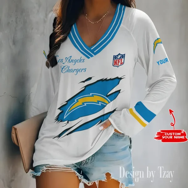 Los Angeles Chargers Women's Long sleeves T-shirt V-neck Trending 2025 BGVPS283