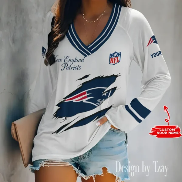 New England Patriots Women's Long sleeves T-shirt V-neck Trending 2025 BGVPS287