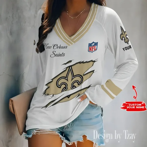 New Orleans Saints Women's Long sleeves T-shirt V-neck Trending 2025 BGVPS288