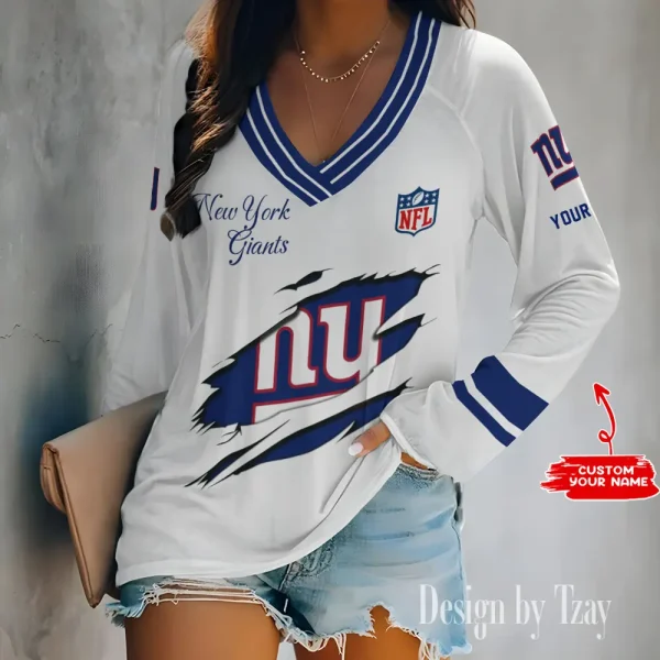 New York Giants Women's Long sleeves T-shirt V-neck Trending 2025 BGVPS289