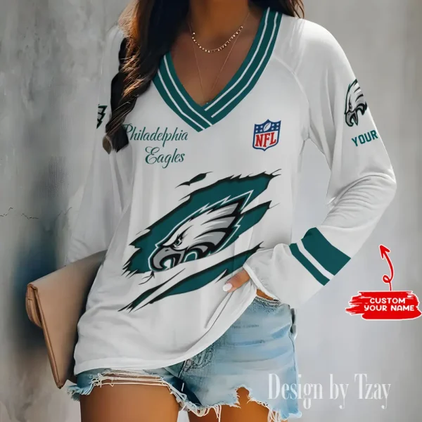 Philadelphia Eagles Women's Long sleeves T-shirt V-neck Trending 2025 BGVPS291