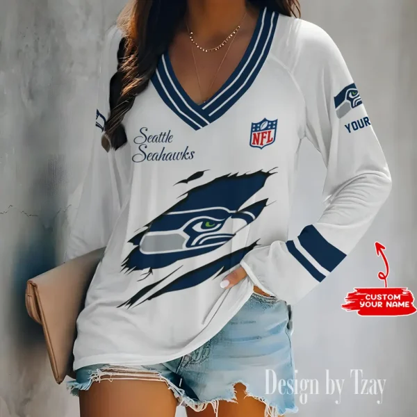 Seattle Seahawks Women's Long sleeves T-shirt V-neck Trending 2025 BGVPS294