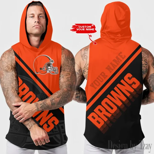 Cleveland Browns Men Workout Hooded Tank Top AZHTT179