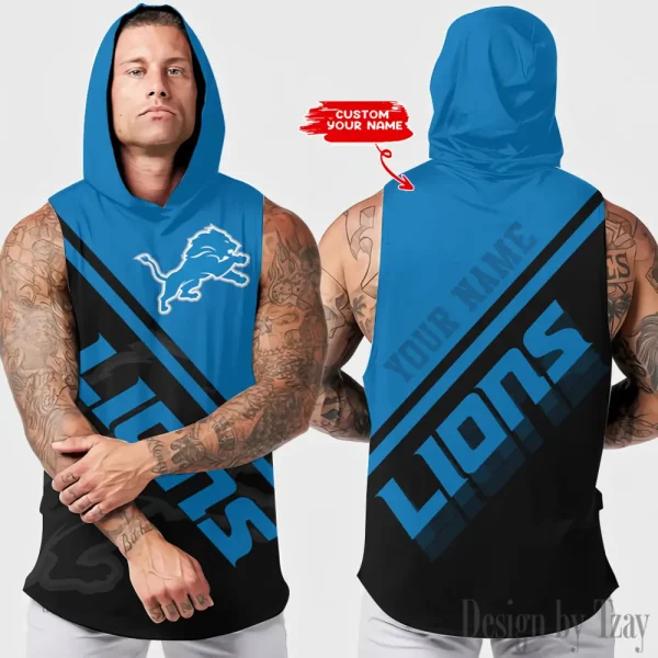 Detroit Lions Men Workout Hooded Tank Top AZHTT182