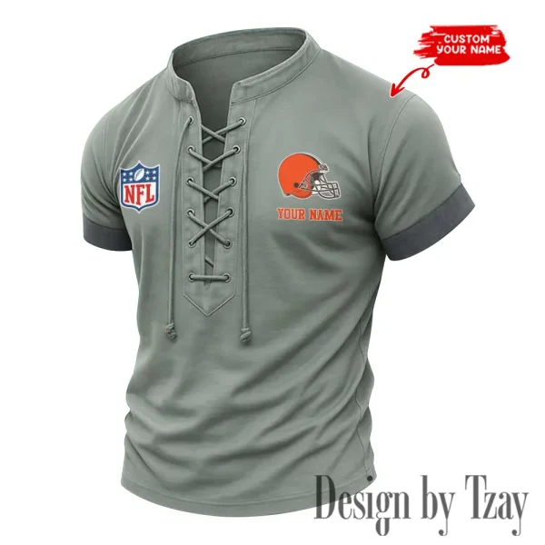 Cleveland Browns Men Casual Lace-up Short Sleeve T-shirt New Design 2025 SPTMLUSTS008