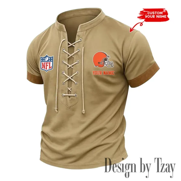 Cleveland Browns Men Casual Lace-up Short Sleeve T-shirt New Design 2025 SPTMLUSTS008 - Image 2