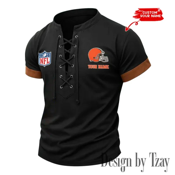Cleveland Browns Men Casual Lace-up Short Sleeve T-shirt New Design 2025 SPTMLUSTS008 - Image 3