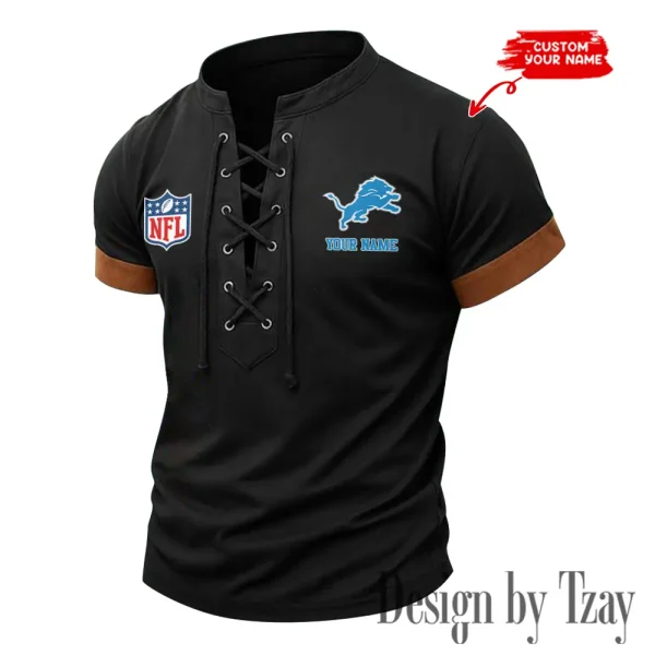 Detroit Lions Men Casual Lace-up Short Sleeve T-shirt New Design 2025 SPTMLUSTS011 - Image 2