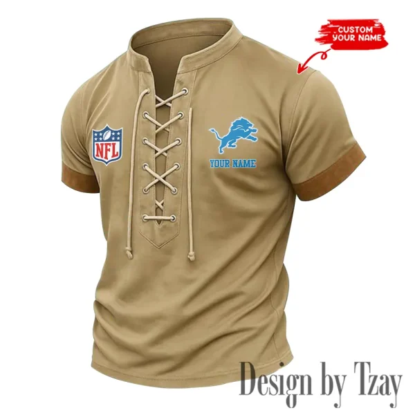 Detroit Lions Men Casual Lace-up Short Sleeve T-shirt New Design 2025 SPTMLUSTS011 - Image 3