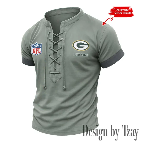 Green Bay Packers Men Casual Lace-up Short Sleeve T-shirt New Design 2025 SPTMLUSTS012