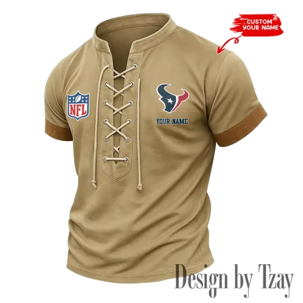 Houston Texans Men Casual Lace-up Short Sleeve T-shirt New Design 2025 SPTMLUSTS013