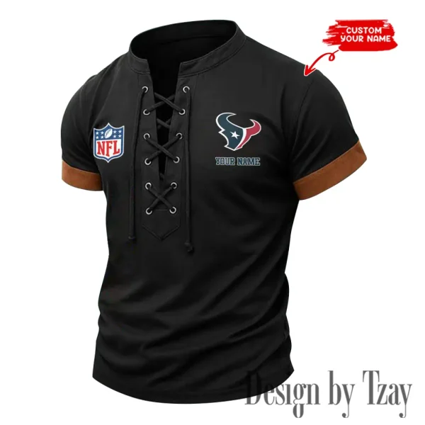 Houston Texans Men Casual Lace-up Short Sleeve T-shirt New Design 2025 SPTMLUSTS013 - Image 2