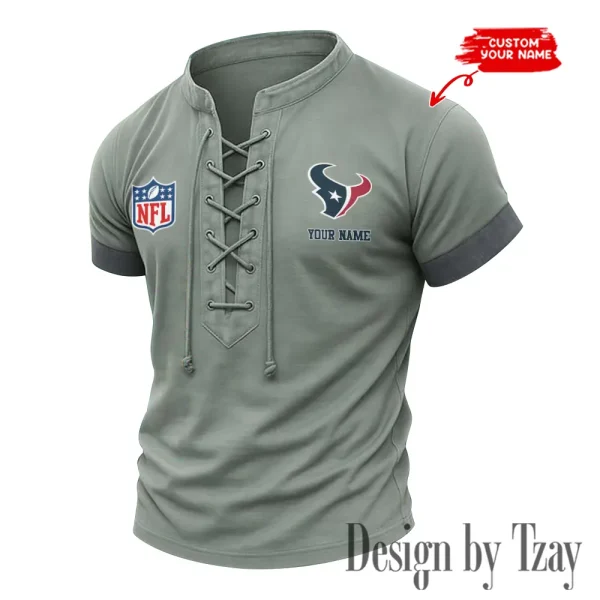 Houston Texans Men Casual Lace-up Short Sleeve T-shirt New Design 2025 SPTMLUSTS013 - Image 3