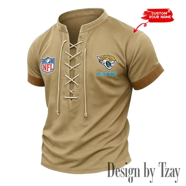 Jacksonville Jaguars Men Casual Lace-up Short Sleeve T-shirt New Design 2025 SPTMLUSTS015 - Image 2
