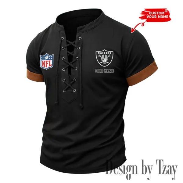 Las Vegas Raiders Men Casual Lace-up Short Sleeve T-shirt New Design 2025 SPTMLUSTS017