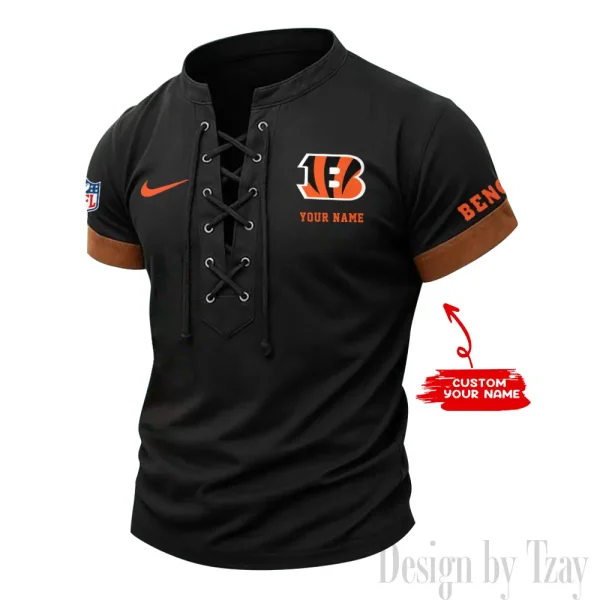 Cincinnati Bengals Men Casual Lace-up Short Sleeve T-shirt New Design 2025 SPTMLUSTS039